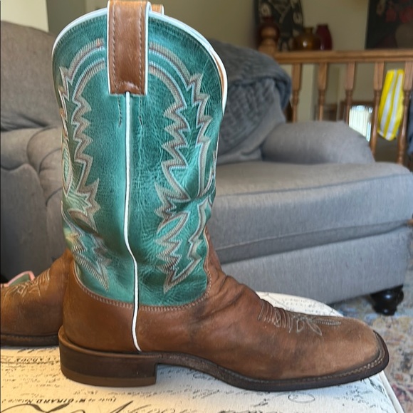 Justin Women's Bent Rail Kennedy Western Boots Size 10C Turquoise Green & Brown - Picture 13 of 15